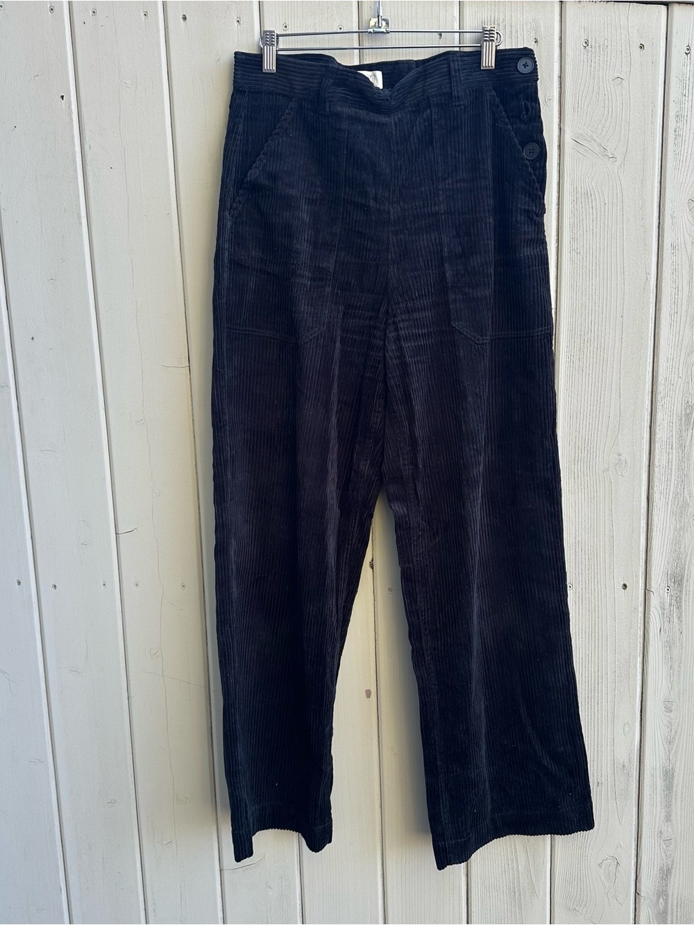 Annie organic cotton side button trouser, brown slate size 10uk